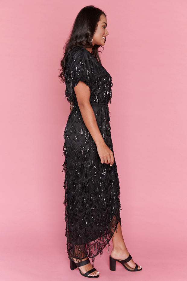 Sparkly Black Sequin Spaghetti Straps Mermaid Backless Prom Dresses, F –  OkBridal